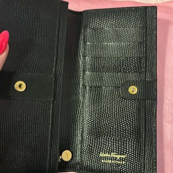 Salvatore Ferragamo Vara Bifold Long Wallet Black Leather Vintage Italy